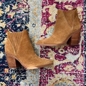 NEW Marc Fisher Pointed Toe Leather Suede Brown Ankle Booties
